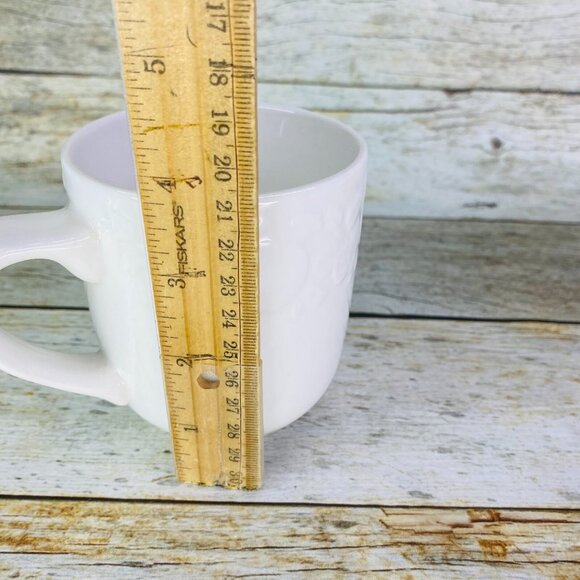 Thomson Pottery FRUIT GARDEN Embossed White Earthenware 12oz Cups Mugs Set of 4 - Picture 10 of 15